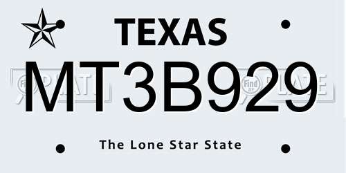 MT3B929 Texas License Plate