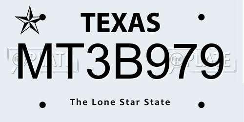 MT3B979 Texas License Plate