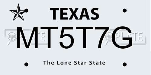 MT5T7G Texas License Plate