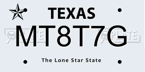 MT8T7G Texas License Plate