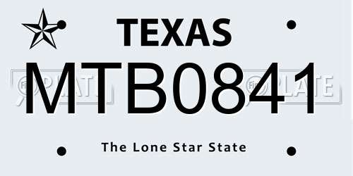 MTB0841 Texas License Plate