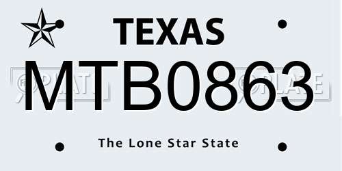 MTB0863 Texas License Plate