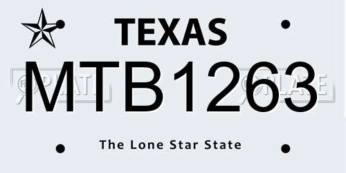 MTB1263 Texas License Plate