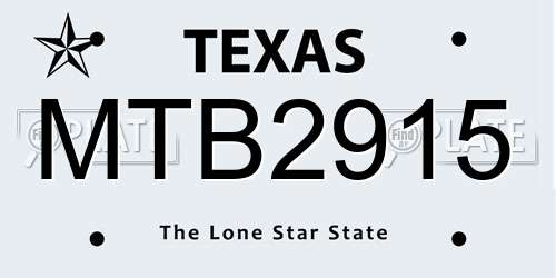 MTB2915 Texas License Plate