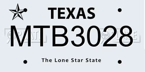 MTB3028 Texas License Plate