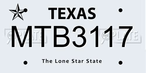 MTB3117 Texas License Plate