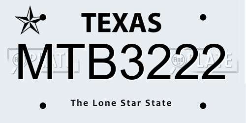 MTB3222 Texas License Plate