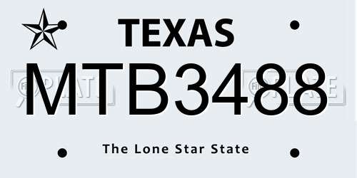 MTB3488 Texas License Plate