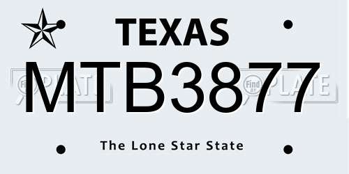 MTB3877 Texas License Plate