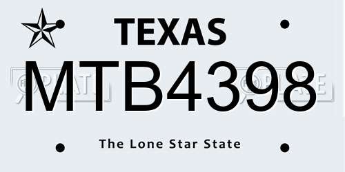 MTB4398 Texas License Plate