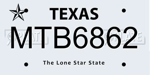 MTB6862 Texas License Plate