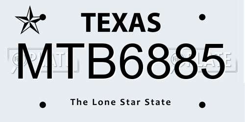 MTB6885 Texas License Plate