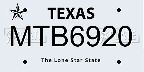 MTB6920 Texas License Plate