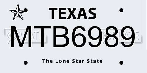 MTB6989 Texas License Plate
