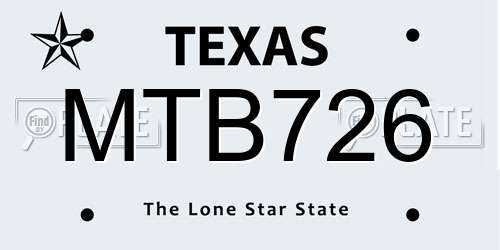 MTB726 Texas License Plate