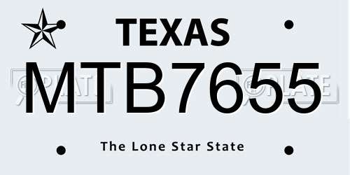 MTB7655 Texas License Plate