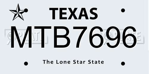 MTB7696 Texas License Plate
