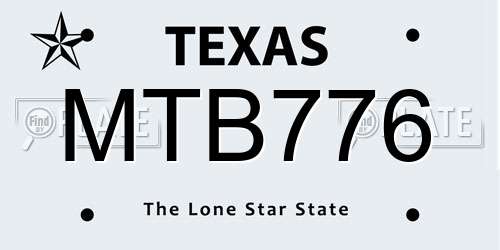 MTB776 Texas License Plate