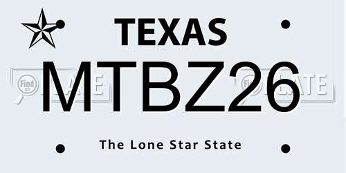 MTBZ26 Texas License Plate