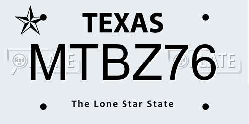 MTBZ76 Texas License Plate