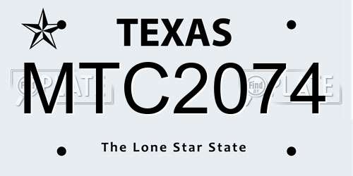 MTC2074 Texas License Plate