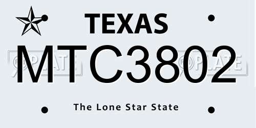 MTC3802 Texas License Plate
