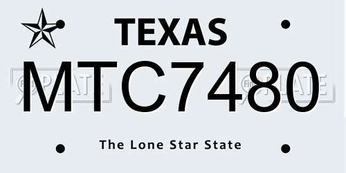 MTC7480 Texas License Plate