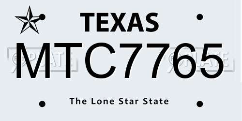 MTC7765 Texas License Plate