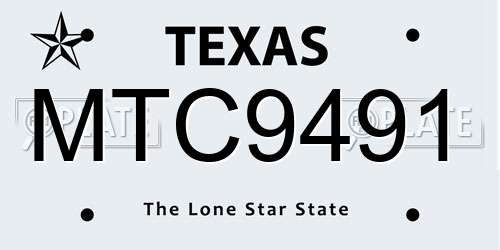 MTC9491 Texas License Plate