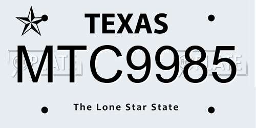 MTC9985 Texas License Plate