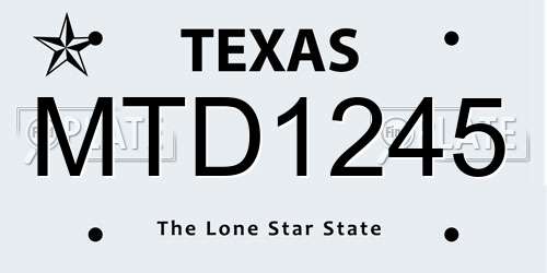 MTD1245 Texas License Plate