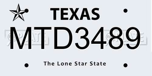 MTD3489 Texas License Plate