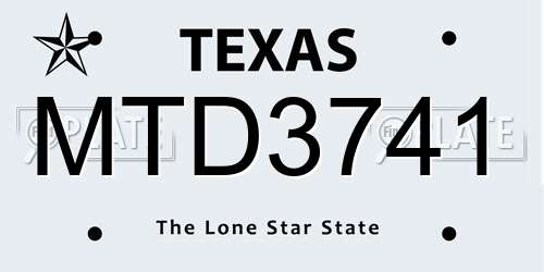 MTD3741 Texas License Plate