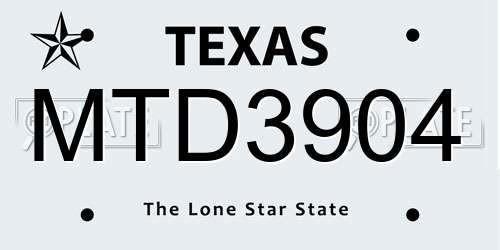 MTD3904 Texas License Plate
