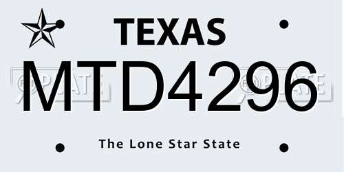 MTD4296 Texas License Plate