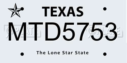 MTD5753 Texas License Plate