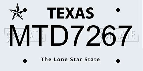 MTD7267 Texas License Plate