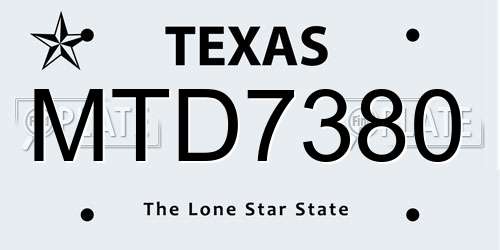 MTD7380 Texas License Plate