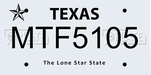 MTF5105 Texas License Plate