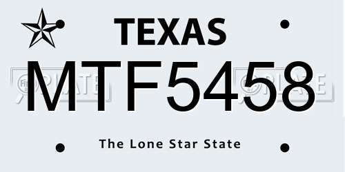 MTF5458 Texas License Plate