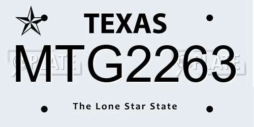 MTG2263 Texas License Plate
