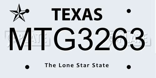 MTG3263 Texas License Plate