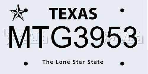 MTG3953 Texas License Plate