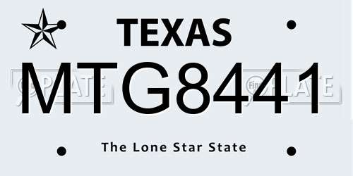 MTG8441 Texas License Plate