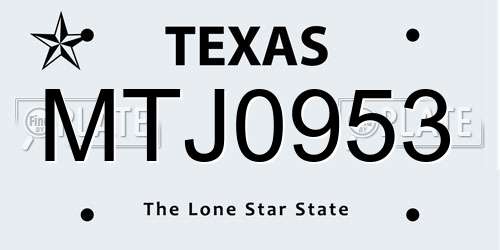 MTJ0953 Texas License Plate