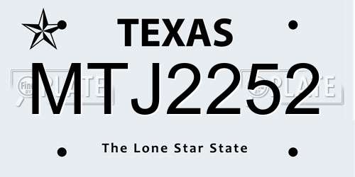 MTJ2252 Texas License Plate