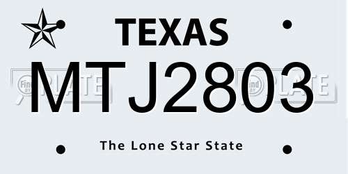 MTJ2803 Texas License Plate