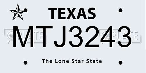 MTJ3243 Texas License Plate