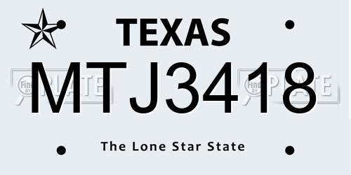 MTJ3418 Texas License Plate