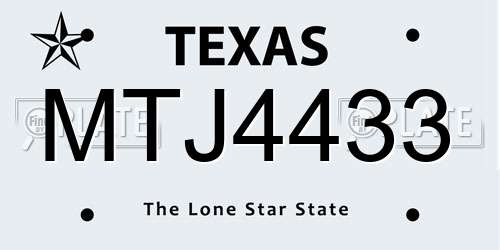 MTJ4433 Texas License Plate